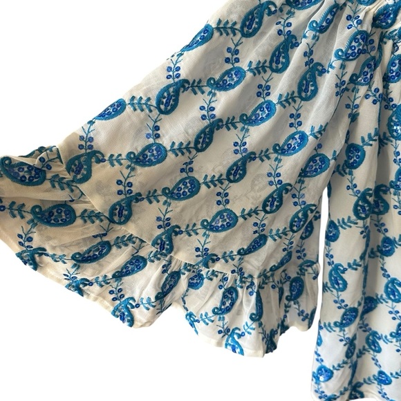 Lilly Pulitzer Alva Baha Blue Paisley Size Medium‎ Off Shoulder Preppy Summer - Picture 2 of 5